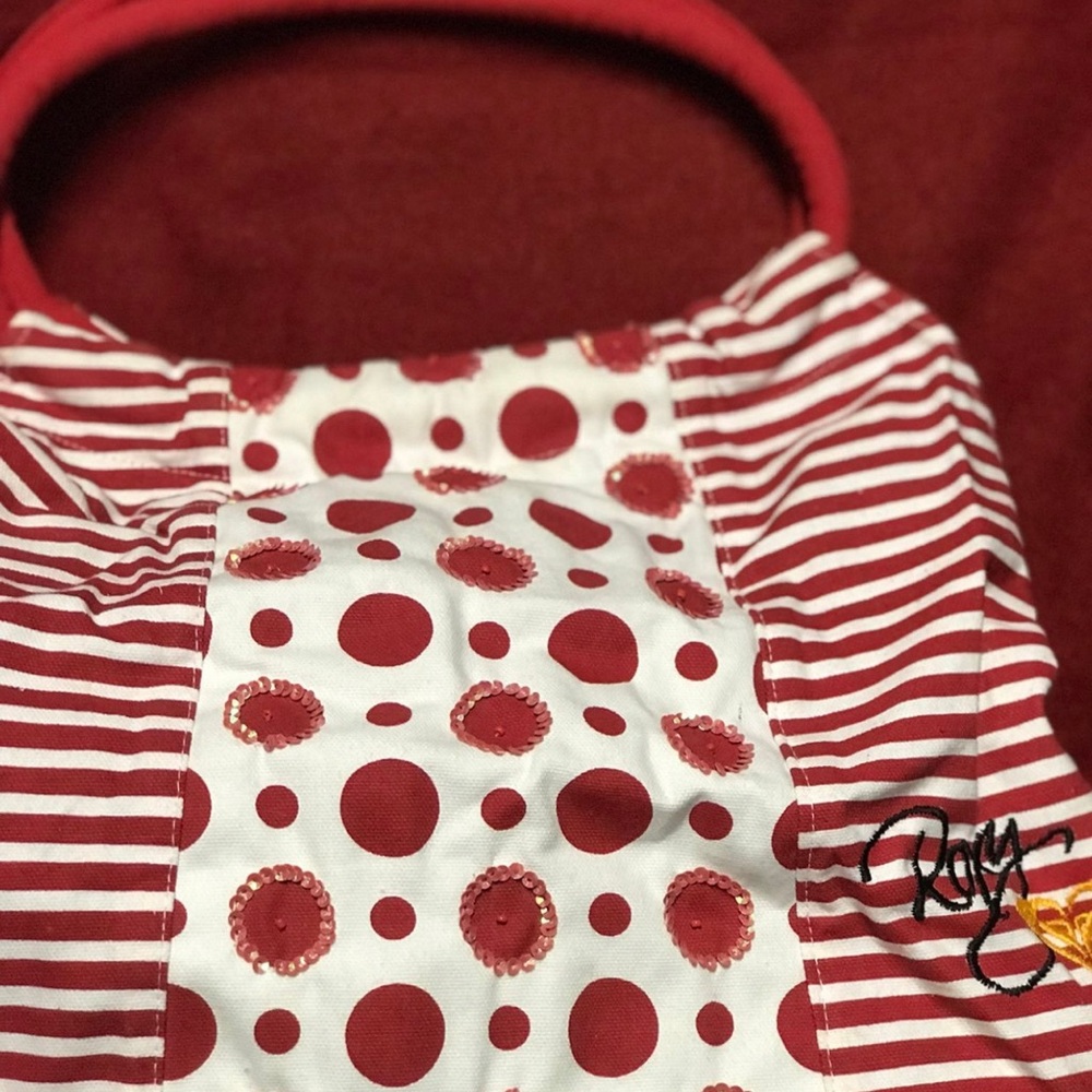 Roxy Red and White Tote Bag with Retro Patterns